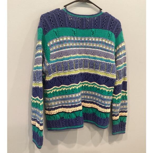 Vintage Talbots Cardigan Sweater Size 8 Cotton Blue Grannycore 3D Knit Twee Fall - Picture 5 of 9